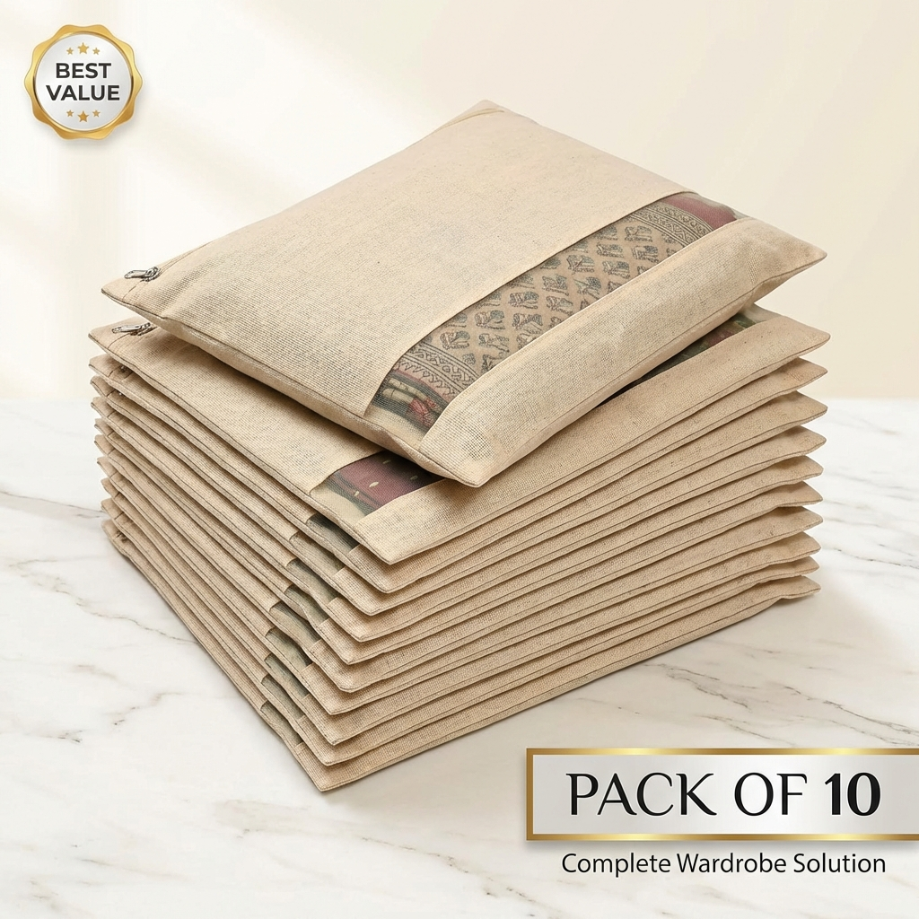 Livio Cotton Saree Protector Bags (Pack of 10)