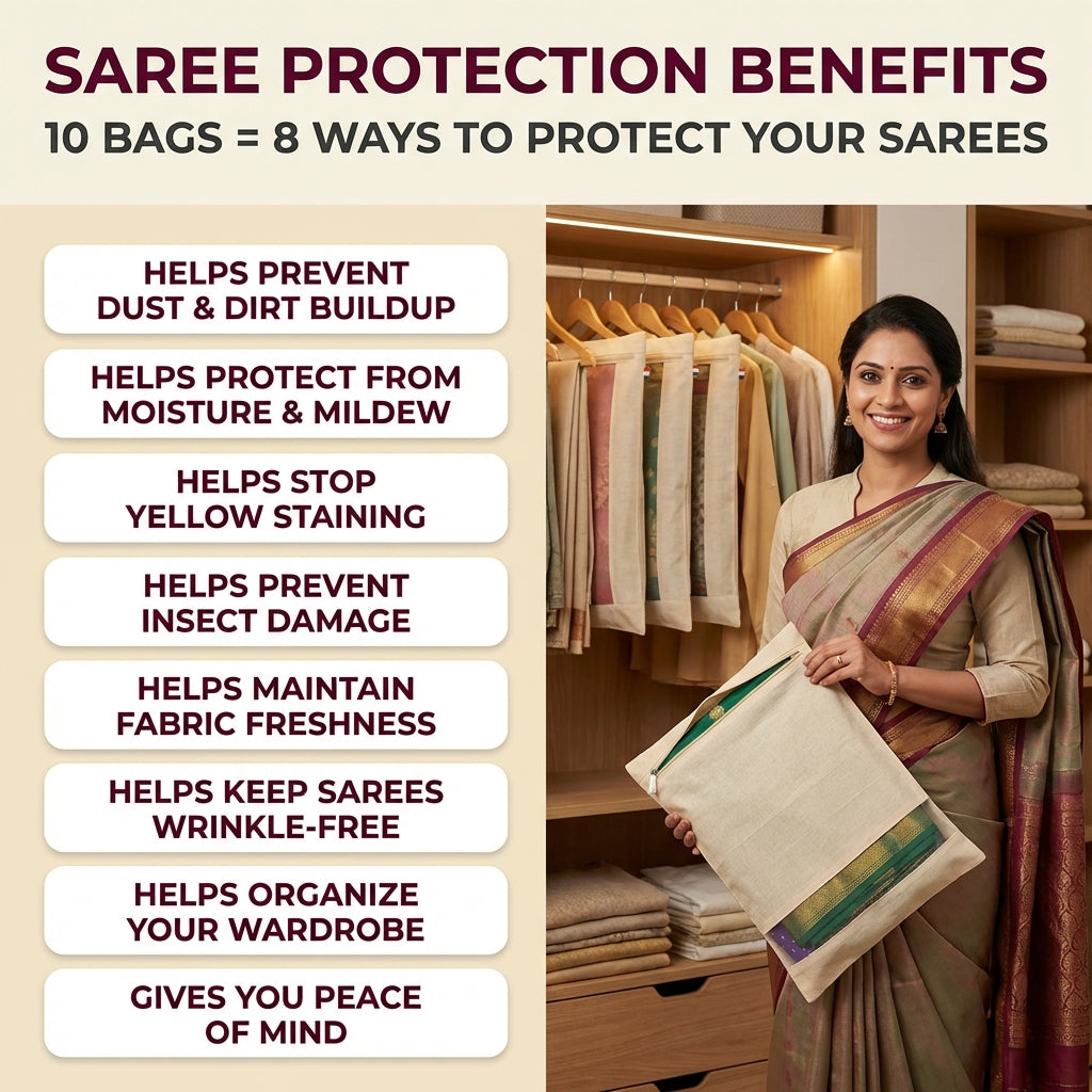 Livio Cotton Saree Protector Bags (Pack of 10)