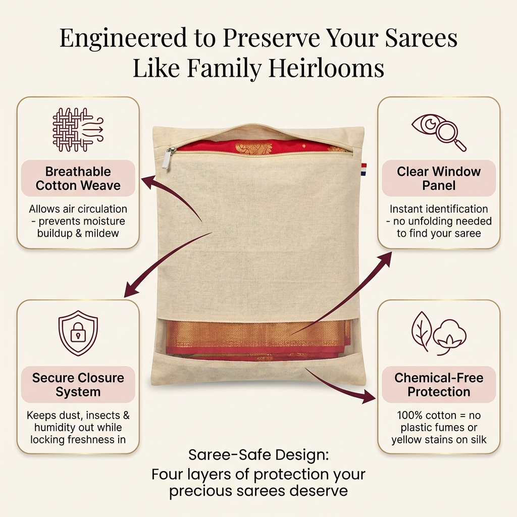 Livio Cotton Saree Protector Bags (Pack of 10)