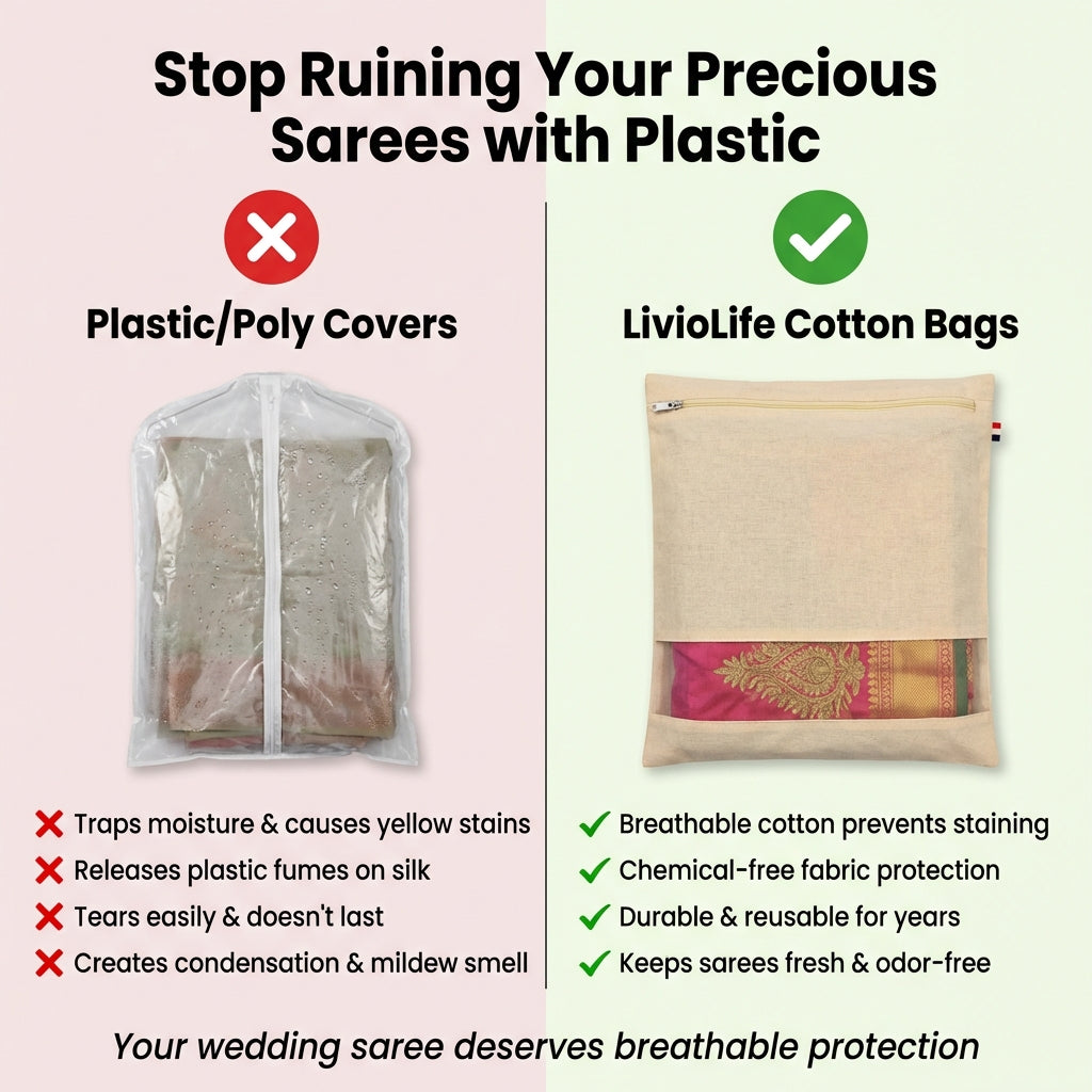 Livio Cotton Saree Protector Bags (Pack of 10)